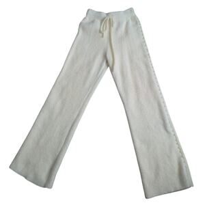 Y2K Wide Leg Knit Sweater Pants Women Large Pearl Accent Cream Loungewear Cozy